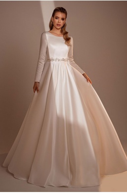 Saténové svadobné šaty Lili s dlhým rukávom